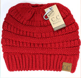 Messy Bun Beanie - Red