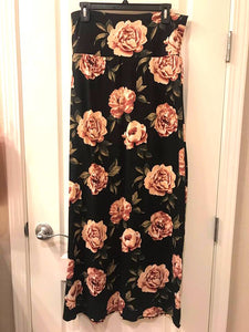 Floral A-Line Maxi Skirt - Black