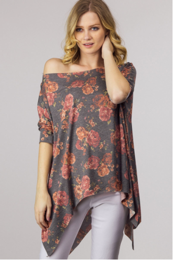 Floral Boat Neck Hi Lo Top