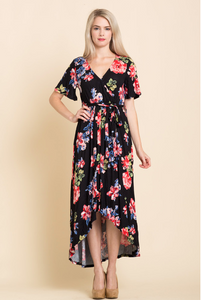 Hi Low Wrap Front Floral Maxi Dress