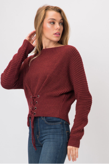 Jenna Corset Sweater - Available in Burgundy