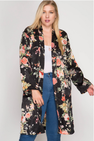 Lena Floral Satin Kimono - Plus