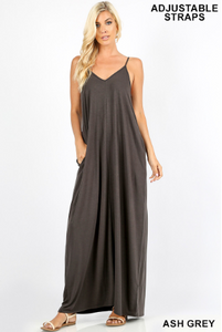 V-Neck Cami Maxi Dress - Ash Grey