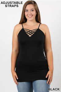 Jazlyn V-Lattice Cami, Plus - Available in Black