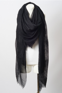 Eva Shredded Open Weave Blanket Scarf - Black