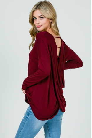 Fayth Crossed Open Back Top - Burgundy