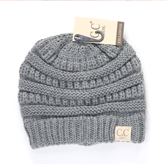 Kids Solid Beanie - Grey