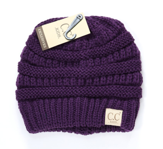 Kids Solid Beanie - Dark Purple