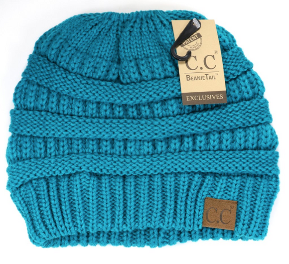 Messy Bun Beanie - Teal