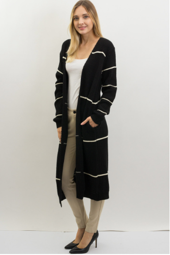 Jana Striped Sweater Cardigan - Available in Black/Ivory