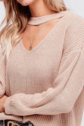 Talia Cutout Neck Detail Sweater - Available in Blush