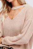 Talia Cutout Neck Detail Sweater - Available in Blush