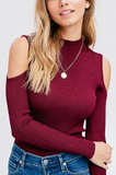 Sierra Slim Fit Cold Shoulder Knit Top - Available In Wine