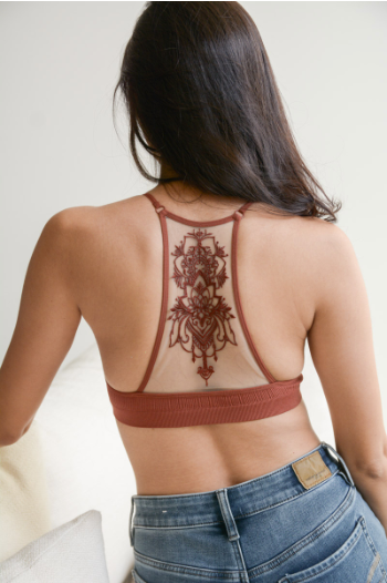 Tattoo Mesh Razorback Bralette - Available In Rust