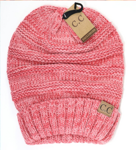 Slouchy Beanie - Tri-Color Dark Rose