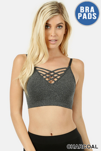 Front V-Lattice Bralette - Charcoal